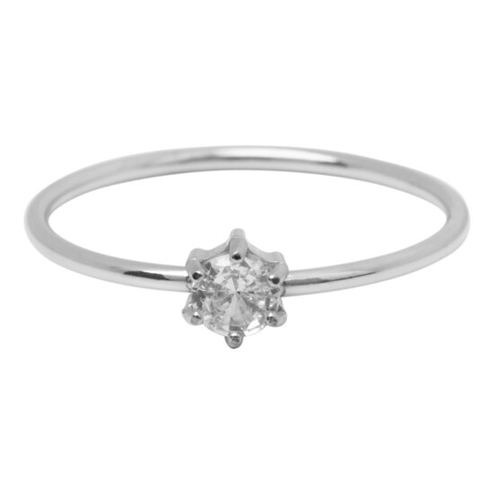 Charmin's Stalen Ring Rond Wit Steentje Crystal R1693 – Minimalistische Glans