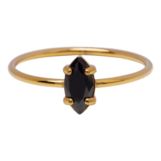 Charmin's Goudkleurige Ring met Ellipsvormig Zwart Kristal R1692– Elegant Contrast