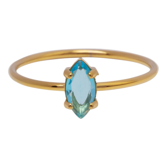 Charmin's Goudkleurige Ring met Ellipsvormig Lichtblauw Kristal R1689– Zomer in Stijl