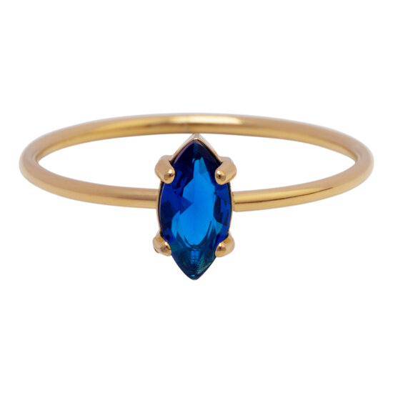 Charmin's Goudkleurige Ring met Ellipsvormig Donkerblauw Kristal R1688– Diep en Sierlijk