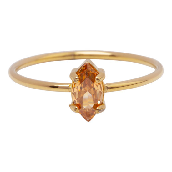 Charmin's Goudkleurige Ring met Ellipsvormig Champagne Kristal R1684– Warm en Elegant