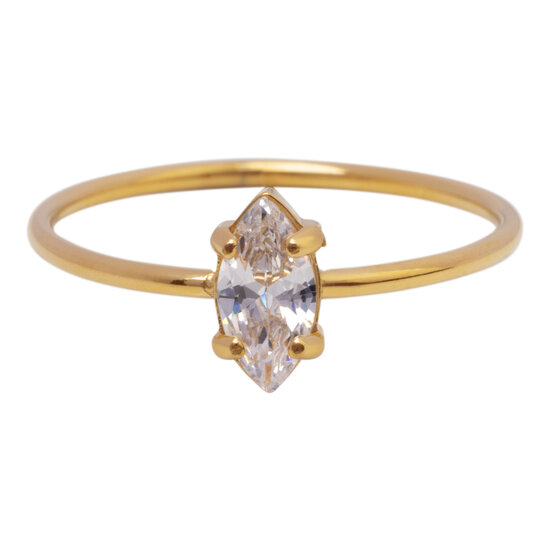 Charmin's Goudkleurige Ring met Ellipsvormig Wit Kristal Steentje R1683 – Tijdloze Elegantie