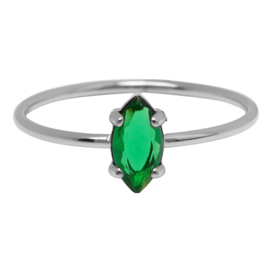Charmin's Stalen Ring met Ellipsvormig Donkergroen Kristal Steentje R1681 – Stoere Luxe