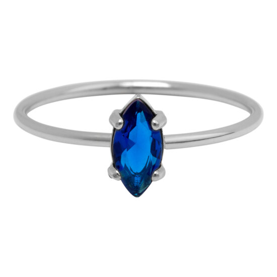 Charmin's Stalen Ring met Ellipsvormig Donkerblauw Kristal Steentje R1678 – Diepe Glans