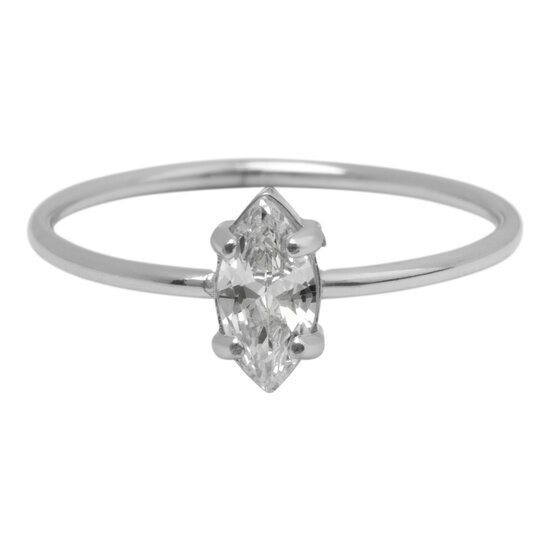 Charmin's Stalen Ring met Elipsvormig Wit Kristal Steentje R1673 – Tijdloze Elegantie