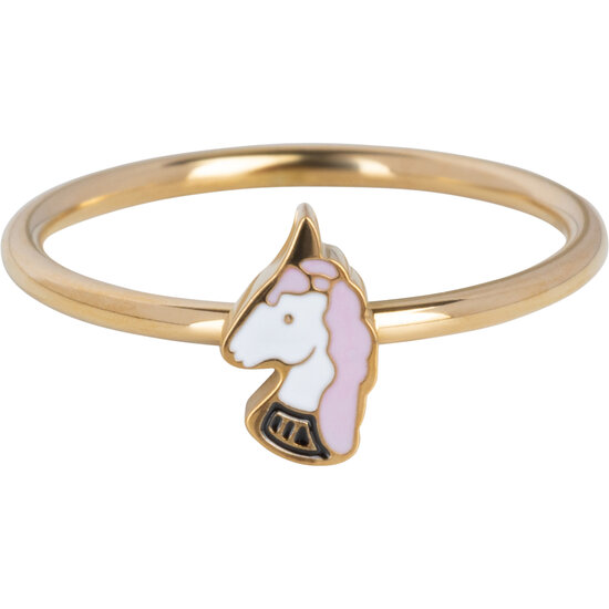 KIDZ Kinderring Goudkleurig Staal met Mini Unicorn Hoofdje KR149 – Schattig en Betoverend