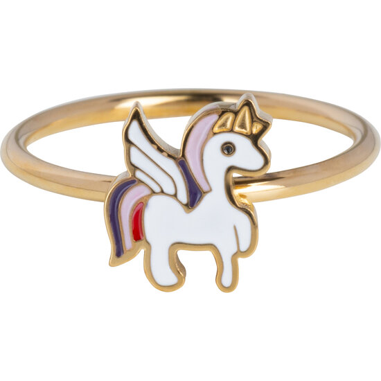  KIDZ Kinderring Goudkleurig Staal met Unicorn en Vleugels KR195 – Magisch en Speels