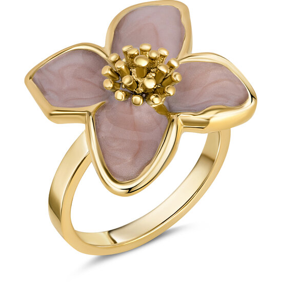 Charmin's Goudkleurige Chunky Ring met Roze Bloem R1835 – Trendy en Licht