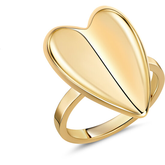 Charmin's Goudkleurige Chunky Ring met Hartvorm Staal R R1847 – Krachtig en Groot