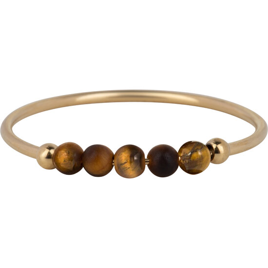 Charmin's Anxiety Ring Tiger Eye Gemstone Beads Goldplated Palm R1202