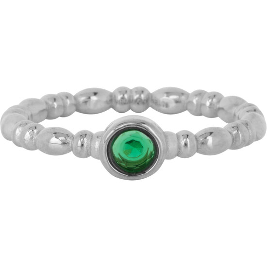 Charmin's Stalen Ring met Donker Groen Rond Steentje R1507 – Vintage en fris