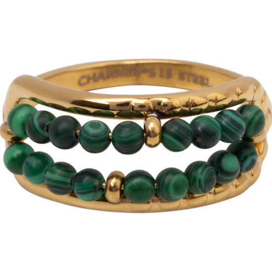 Charmin's Anxiety Ring Twee Rijen NaturalStones Malachite Beads Goudkleurig R1672