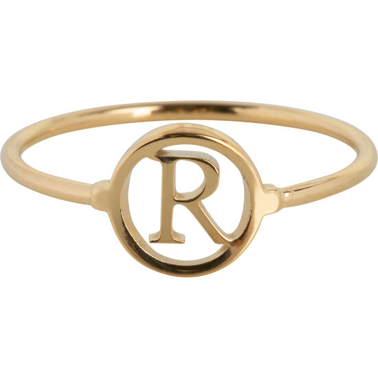 Charmin’s initialen open ronde zegelring Goldplated R1121 Letter R