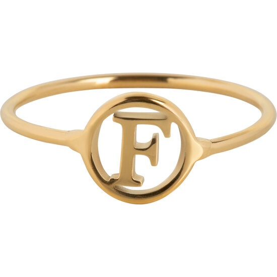 Charmin’s initialen open ronde zegelring Goldplated R1121 Letter F