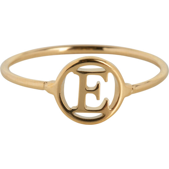 Charmin’s initialen open ronde zegelring Goldplated R1121 Letter E