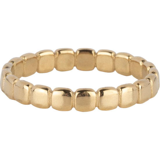 Charmin's Ring Goudkleurige Aaneengeschakelde Vierkantjes Staal R1652