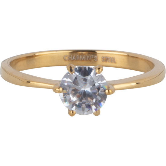Charmin’s Goudkleurige Classic Verloving White Ring Staal R1624