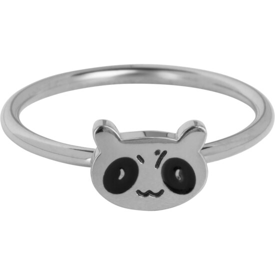KIDZ Kinderring Vintage Panda Hoofdje Staal KR156 – Lief en Minimalistisch