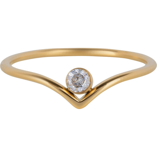 Charmin's Goudkleurige V-vorm Ring met Wit Rond Steentje R1413