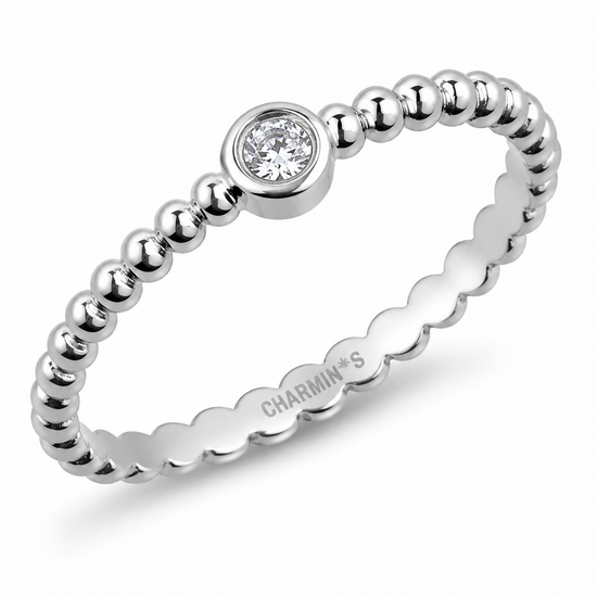 Charmin's Bollentjes Ring met Wit Rond Steentje R1639