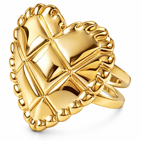Charmin's Goudkleurige Chunky Ring met Hartvorm Staal R1830– Big Love