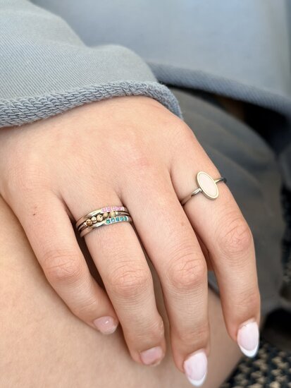 Charmin's Anxiety Ring Natural Stones Agaat en Jaspis Beads Staal R1314