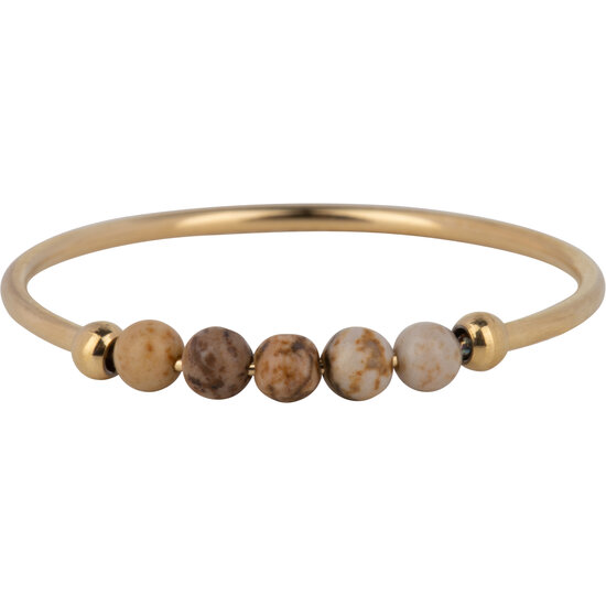 Charmin's Goudkleurige  Anxiety Ring Natural Stones Agaat en Jaspis Beads Staal R1204