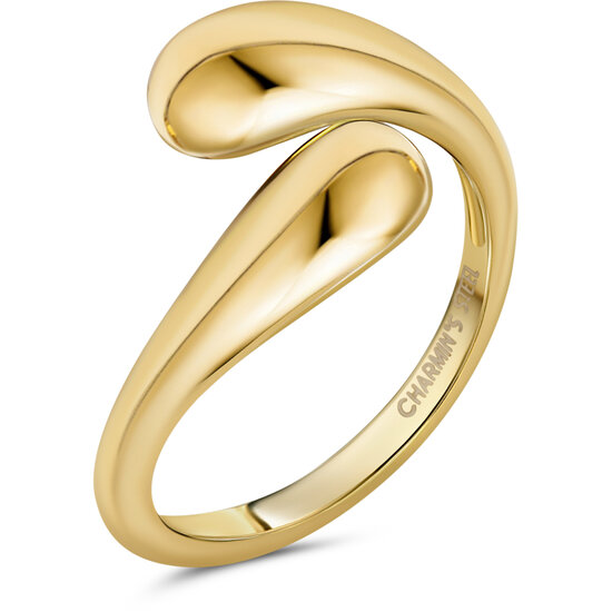 Charmin's Goudkleurige Chunky Ring met Twee Ovale Bollen R1842 – Stoer en Chique
