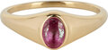 Charmin’s R1087 Birthstone zegelring July Fuchsia Ruby Oval Stone Goldplated