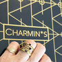 Charmin’s Goudkleurige Zegelring Gravure Sterpatroon Ovaal Staal R1345