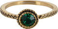 Charmin's Goudkleurige Ring Birthstone Mei Donkergroene Kristal Staal Iconic Vintage R1095
