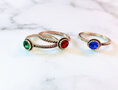 Charmin's Goudkleurige Ring Birthstone September Donkerblauwe Kristal Staal Iconic Vintage R1098